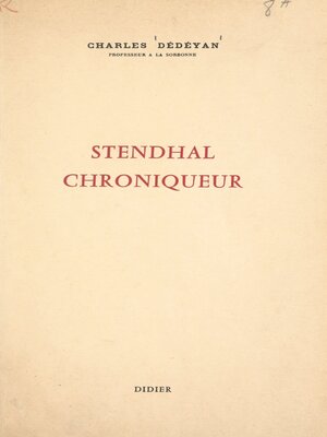 cover image of Stendhal chroniqueur